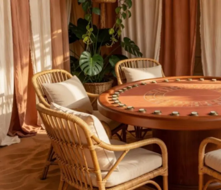 Boho chic stylizacja mobilnego kasyna z naturalnymi teksturami i eco-luxury detalami