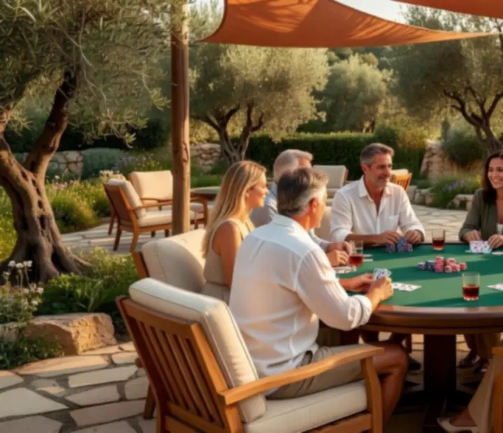 Luxury open-air poker tables prepared for a premium corporate event in Poland