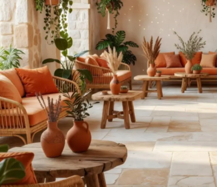 Mediterranean boho lounge with eco-luxury decor for themed casino nights
