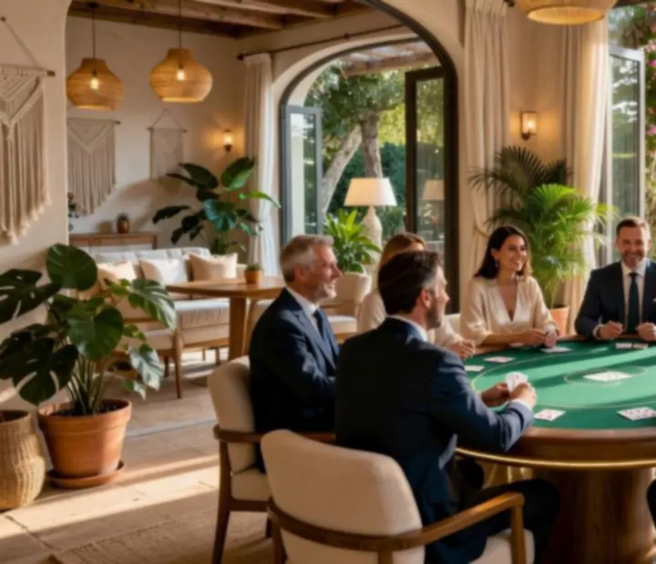 Mobile poker event setup in Poland with Mediterranean Boho styling
